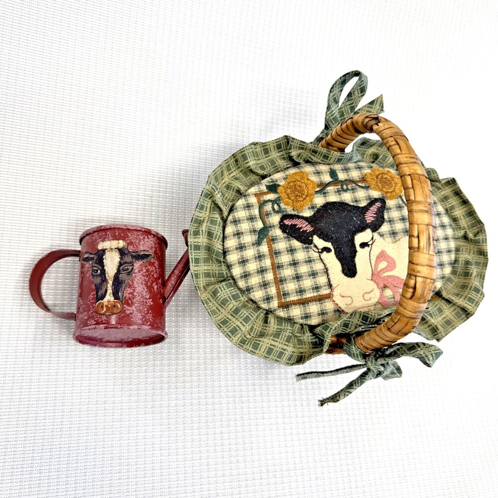 Set of 2 Vintage Handcrafted Farmhouse Folk Art Rustic Americana Cow Decor